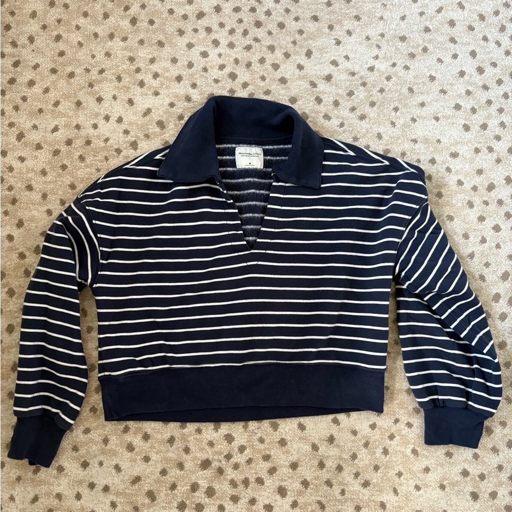 Abercrombie Navy and White Striped Collared Sweater. Size M.
